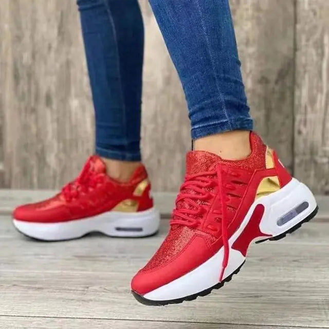 Ladies Sneakers Spring And Autumn New Lace Up Wedge Platform Shoes 2023 Outdoor Fashion Air Cushion Casual Running Shoes Women