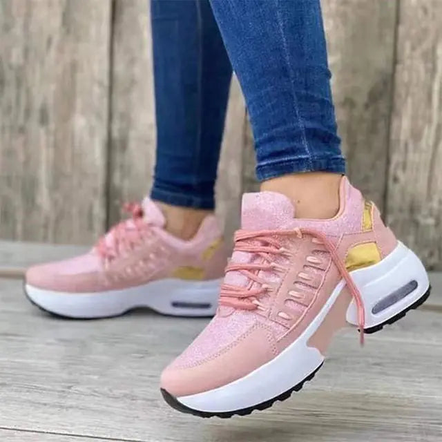 Ladies Sneakers Spring And Autumn New Lace Up Wedge Platform Shoes 2023 Outdoor Fashion Air Cushion Casual Running Shoes Women