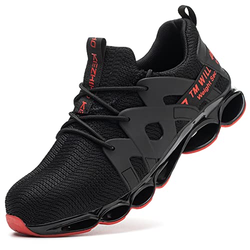 Kezhiho Steel Toe Shoes for Men Women Cushion Comfortable Work Shoes Lightweight Breathable Sneakers Slip Resistant Indestructible Construction Industrial Safety Shoes (KZHUS-D0200344)