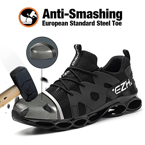 Kezhiho Steel Toe Shoes for Men Women Cushion Comfortable Work Shoes Lightweight Breathable Sneakers Slip Resistant Indestructible Construction Industrial Safety Shoes (KZHUS-D0200344)