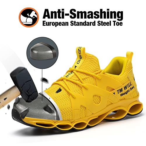 Kezhiho Steel Toe Shoes for Men Women Cushion Comfortable Work Shoes Lightweight Breathable Sneakers Slip Resistant Indestructible Construction Industrial Safety Shoes (KZHUS-D0200344)