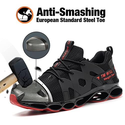 Kezhiho Steel Toe Shoes for Men Women Cushion Comfortable Work Shoes Lightweight Breathable Sneakers Slip Resistant Indestructible Construction Industrial Safety Shoes (KZHUS-D0200344)