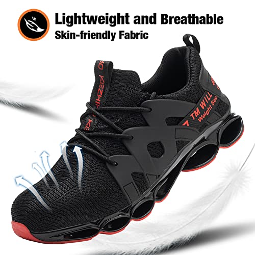 Kezhiho Steel Toe Shoes for Men Women Cushion Comfortable Work Shoes Lightweight Breathable Sneakers Slip Resistant Indestructible Construction Industrial Safety Shoes (KZHUS-D0200344)