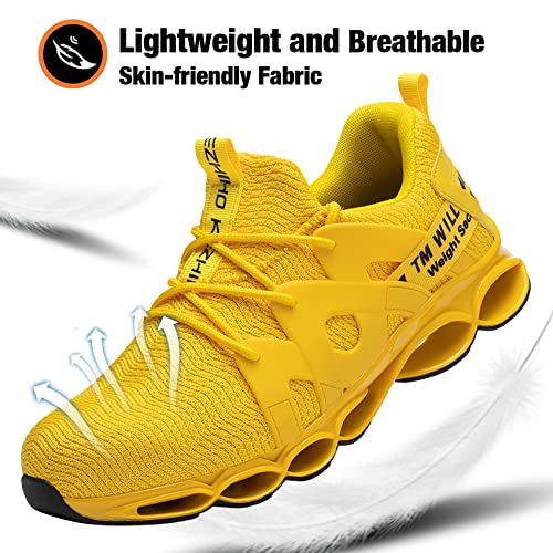 Kezhiho Steel Toe Shoes for Men Women Cushion Comfortable Work Shoes Lightweight Breathable Sneakers Slip Resistant Indestructible Construction Industrial Safety Shoes (KZHUS-D0200344)
