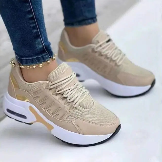 Ladies Sneakers Spring And Autumn New Lace Up Wedge Platform Shoes 2023 Outdoor Fashion Air Cushion Casual Running Shoes Women