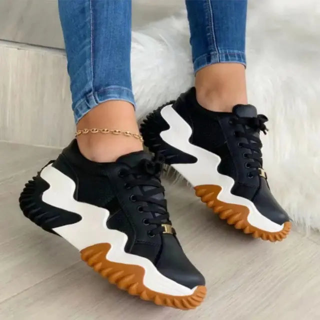 Ladies Sneakers Spring And Autumn New Lace Up Wedge Platform Shoes 2023 Outdoor Fashion Air Cushion Casual Running Shoes Women