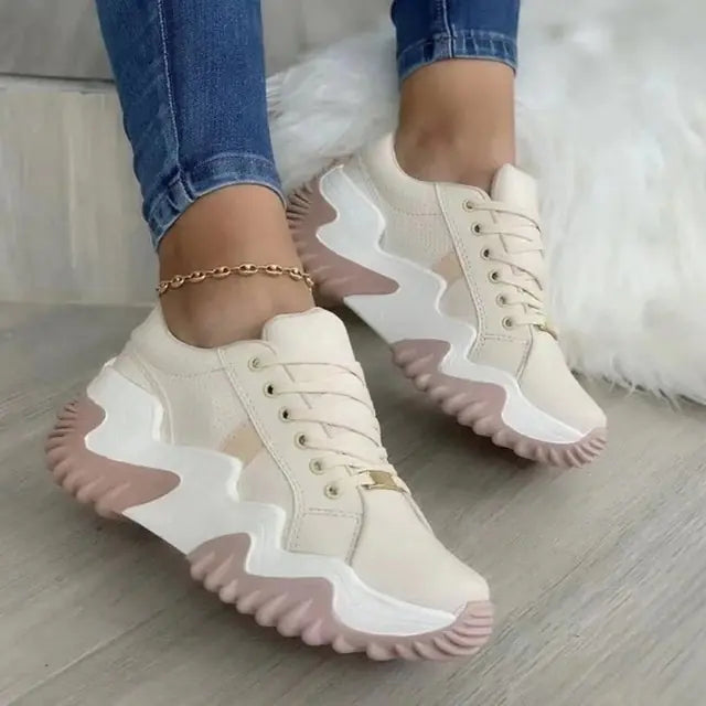 Ladies Sneakers Spring And Autumn New Lace Up Wedge Platform Shoes 2023 Outdoor Fashion Air Cushion Casual Running Shoes Women