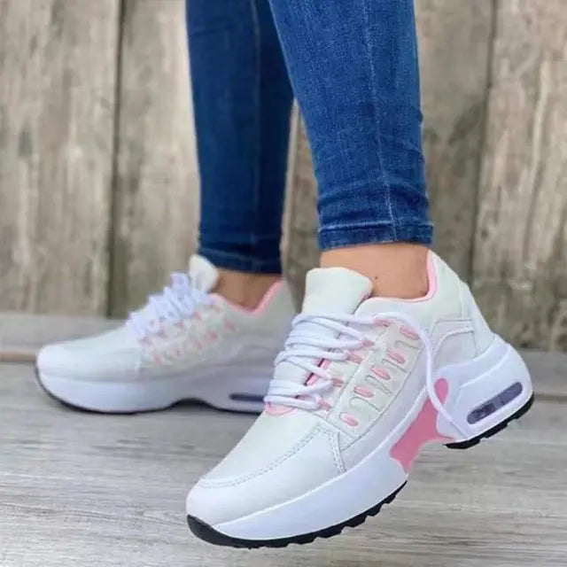 Ladies Sneakers Spring And Autumn New Lace Up Wedge Platform Shoes 2023 Outdoor Fashion Air Cushion Casual Running Shoes Women