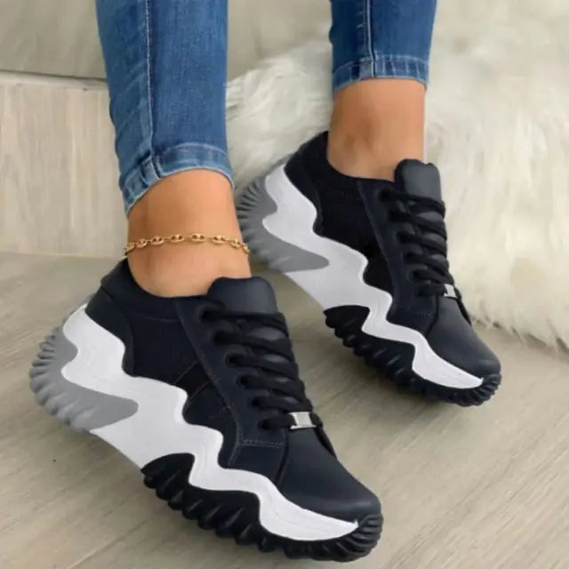 Ladies Sneakers Spring And Autumn New Lace Up Wedge Platform Shoes 2023 Outdoor Fashion Air Cushion Casual Running Shoes Women