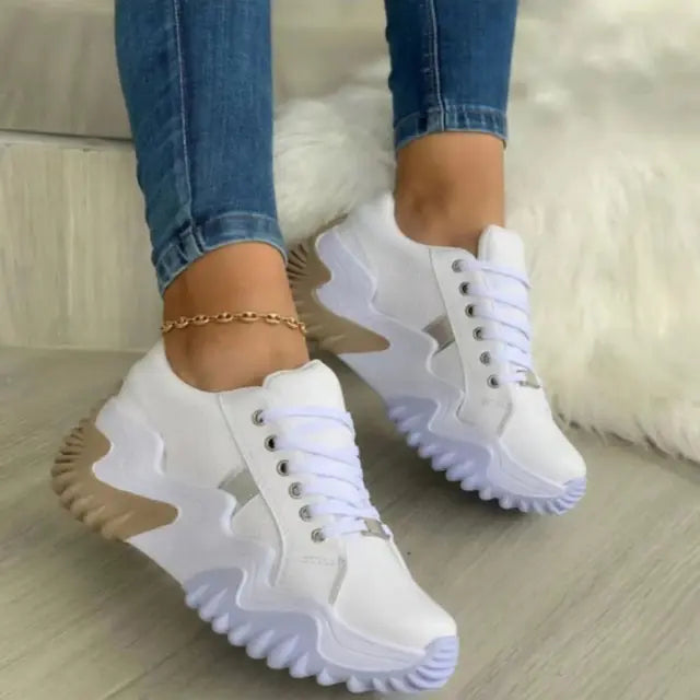 Ladies Sneakers Spring And Autumn New Lace Up Wedge Platform Shoes 2023 Outdoor Fashion Air Cushion Casual Running Shoes Women