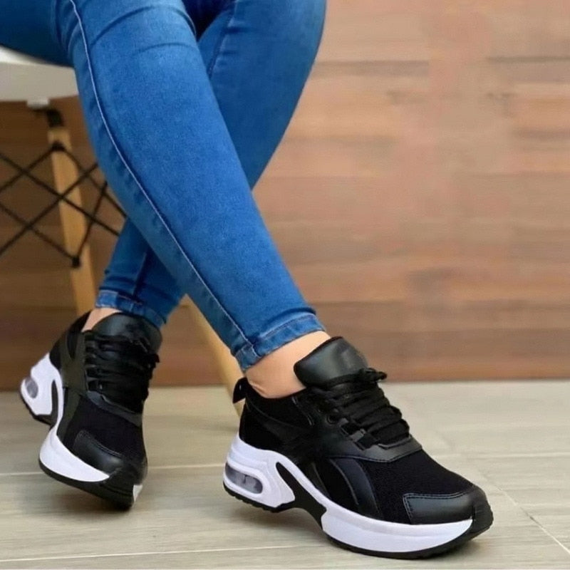 Ladies Sneakers Spring And Autumn New Lace Up Wedge Platform Shoes 2023 Outdoor Fashion Air Cushion Casual Running Shoes Women