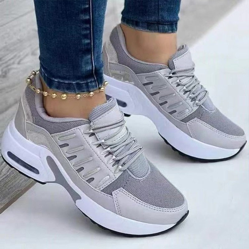 Ladies Sneakers Spring And Autumn New Lace Up Wedge Platform Shoes 2023 Outdoor Fashion Air Cushion Casual Running Shoes Women