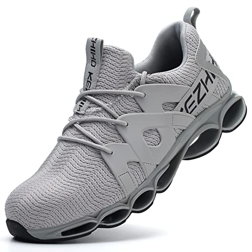 Kezhiho Steel Toe Shoes for Men Women Cushion Comfortable Work Shoes Lightweight Breathable Sneakers Slip Resistant Indestructible Construction Industrial Safety Shoes (KZHUS-D0200344)