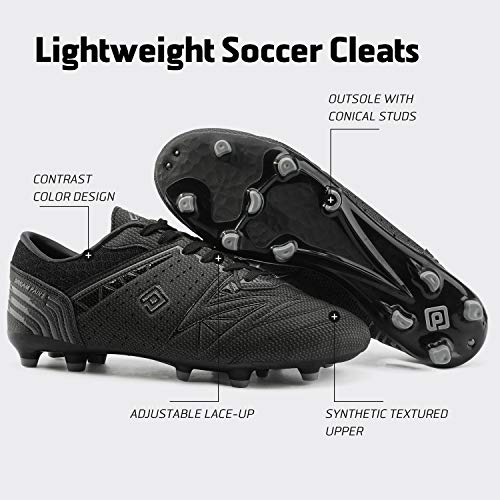 DREAM PAIRS 160859 Men's Sport Flexible Athletic Lace Up Light Weight Outdoor Cleats Football Soccer Shoes Black DK.Grey Size 9