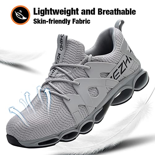 Kezhiho Steel Toe Shoes for Men Women Cushion Comfortable Work Shoes Lightweight Breathable Sneakers Slip Resistant Indestructible Construction Industrial Safety Shoes (KZHUS-D0200344)