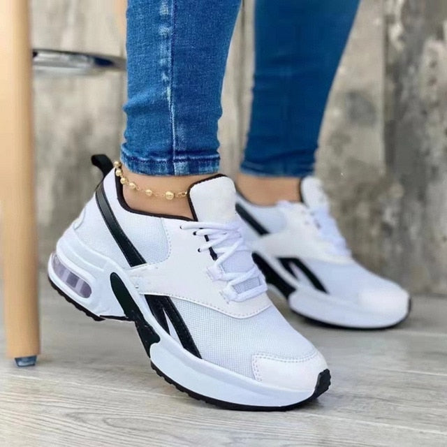 Ladies Sneakers Spring And Autumn New Lace Up Wedge Platform Shoes 2023 Outdoor Fashion Air Cushion Casual Running Shoes Women